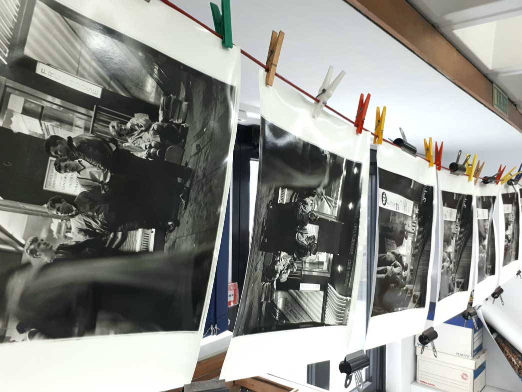Negatives hanging to dry in the Museum of London photography studio.