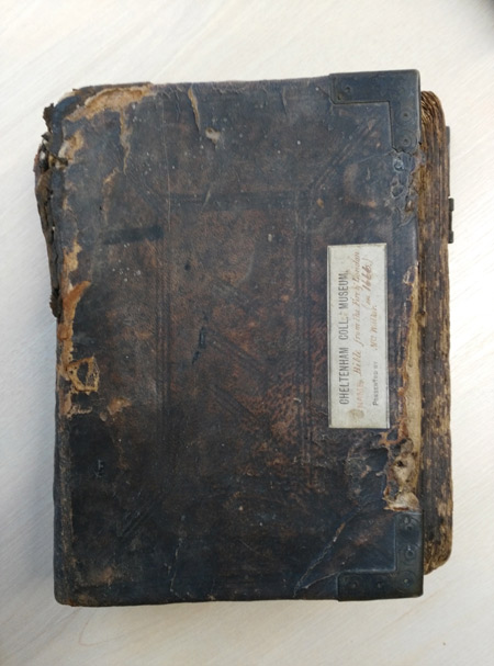 Cover of a bible reputedly burnt during the Great Fire of London.
