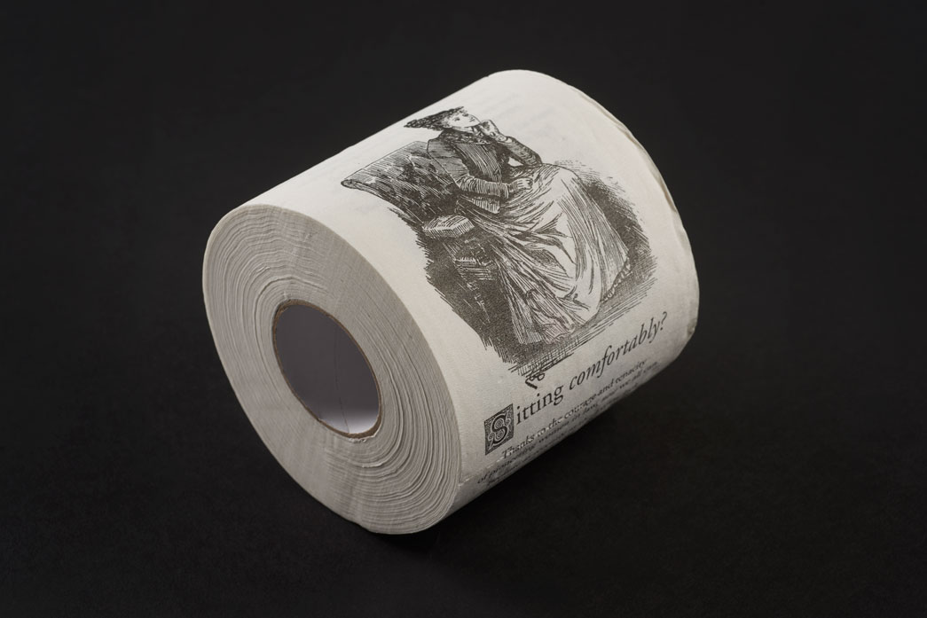 One of a limited edition of 100, this printed toilet roll was commissioned by the First 100 Years project as part of their work to chart the journey of women in the legal profession since 1919. It represents how a lack of washroom facilities for women at law firms and legal institutions was used as a pretext not to hire female lawyers, even as recently as 1970s. The roll was designed by Adrien Raphoz with the text by Grant Codron. 