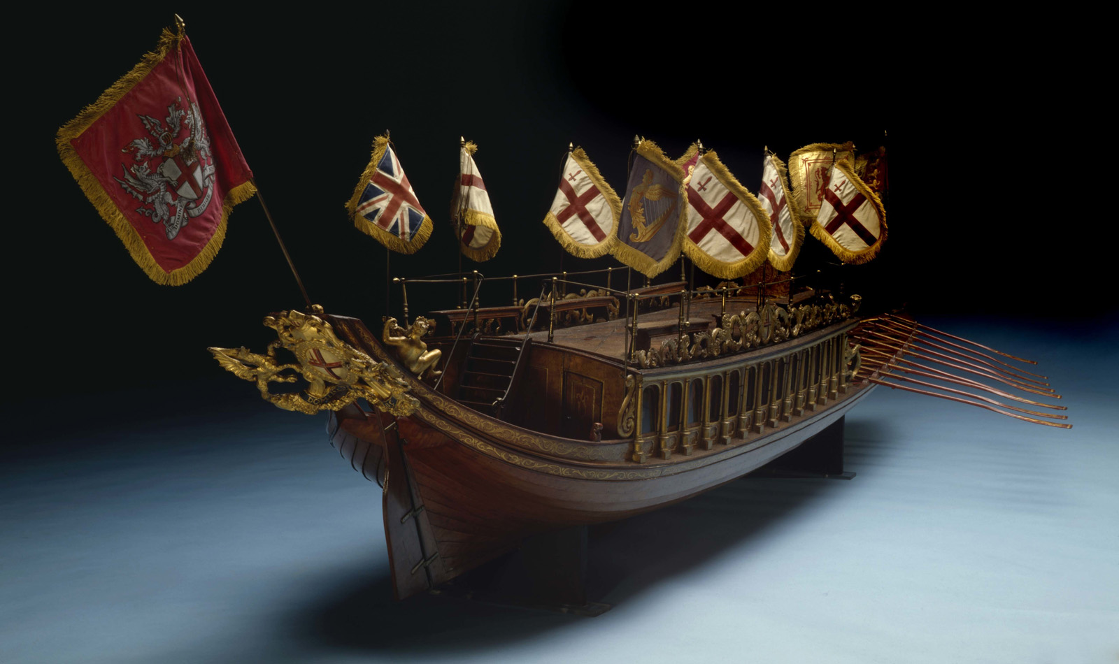 Ceremonial barge of the Mayor of London model, on display in the City and River gallery, Museum of London Docklands.