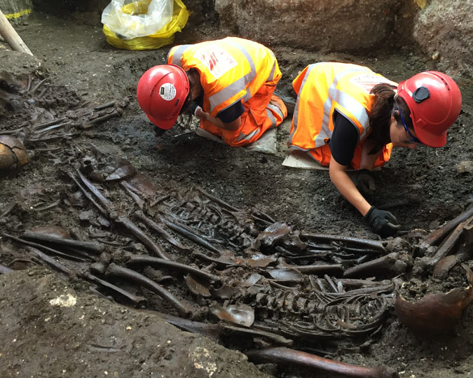 A view of the mass grave uncovered at Liverpool Street by the Crossrail tunnel.