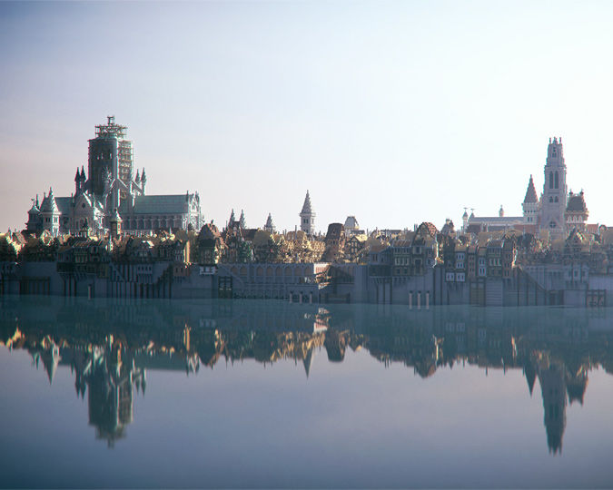 Panorama of the Great Fire 1666 map of Minecraft London.