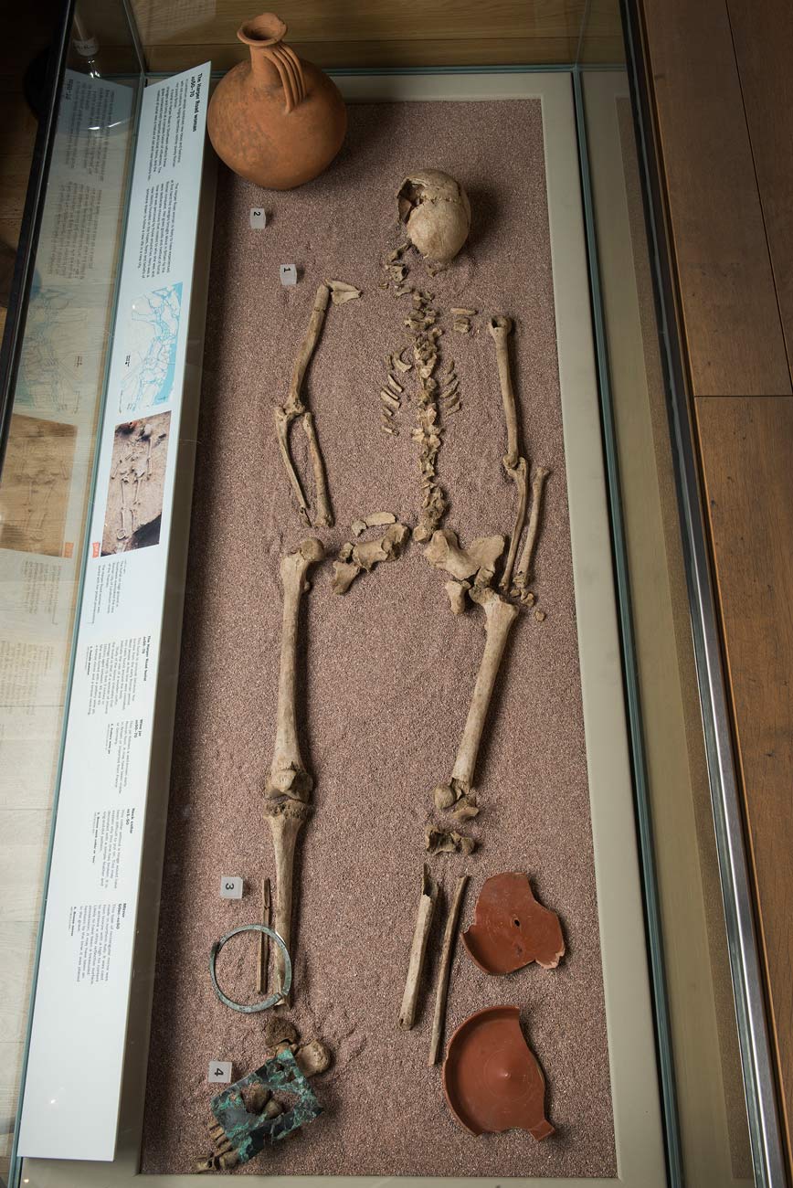 Skeleton of the Harper Road Woman, prehistoric inhabitant of the London area, in the London Before London gallery.