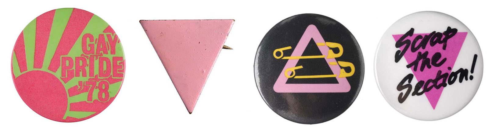 The pink triangle emblem is a reference to the cloth badges that homosexual prisoners were forced to wear on their uniforms in Nazi concentration camps.