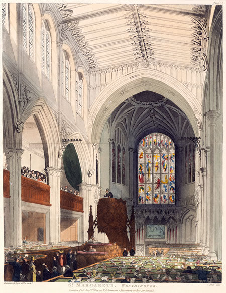 St. Margaret's, Westminster. Coloured aquatint and engraving published in the 
