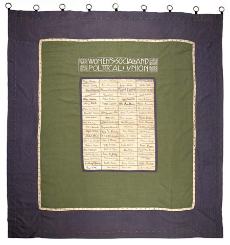 Suffragette banner signed by hunger strikers.