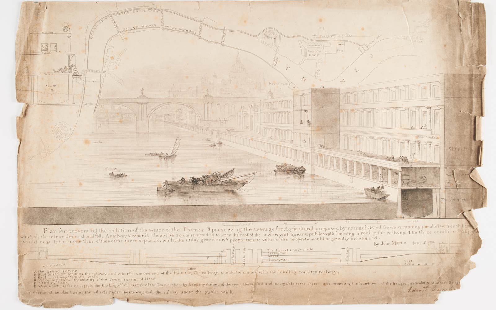 Plans by the artist John Martin for a solution to London's drainage issue.