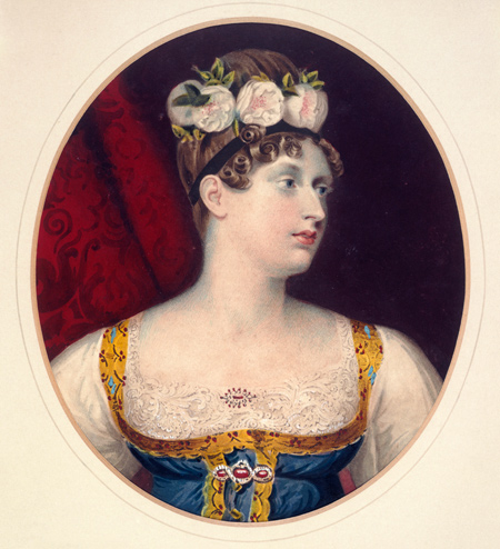 Portrait of Princess Charlotte of Saxe-Coburg (1796-1817). Princess Charlotte was the only daughter of George IV and Caroline. Watercolour drawing.