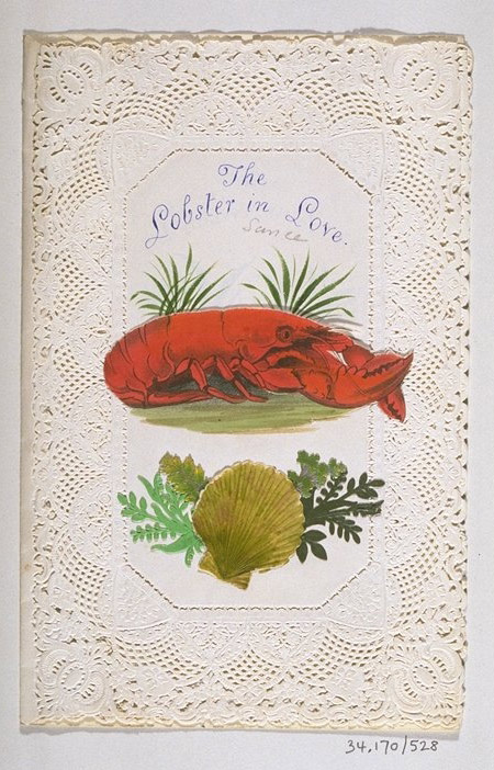 A Victorian handmade Valentine's Day card depicting a lobster.