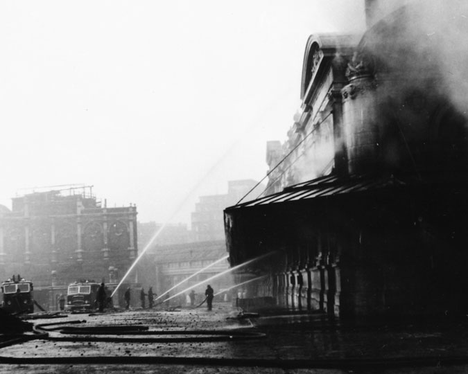 The fire that devastated the poultry market in 1958.