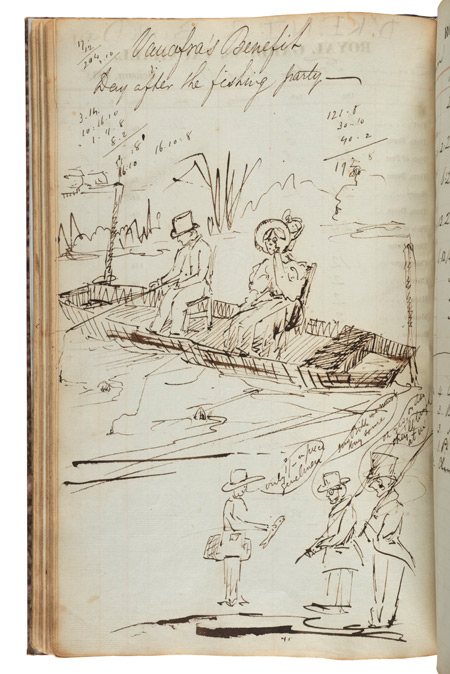 A boat trip illustrated in a wine ledger.