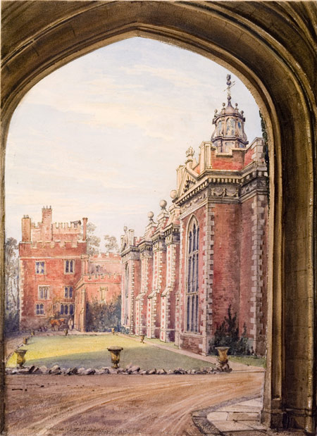 One of a series of twelve watercolour and pencil drawings of the palaces of Fulham, Lambeth and Addington, by H.W. Burgess, 1833, executed and bound together for William Howley, Archbishop of Canterbury.