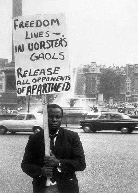 A protestor against apartheid outside South Africa House, 1967.