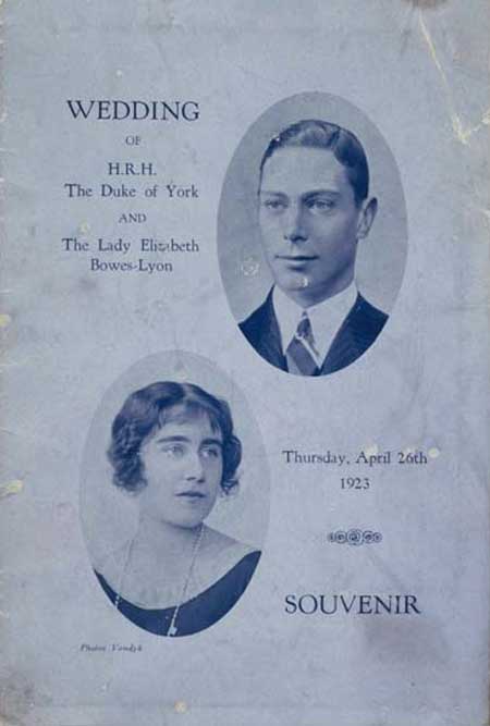 The programme was issued by Westminster Hospital, partly to raise funds and partly as a souvenir of the event and includes black and white photos of the hospital wards and a donation form. On the cover are printed medallion portraits of the young couple. 
