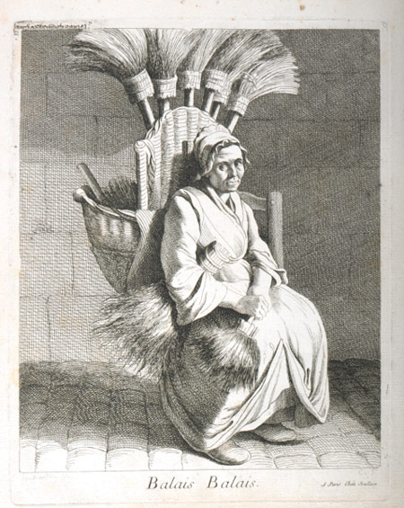 The French sculptor Edme Bouchardon, made a large number of drawings of Parisian street traders. The trades depicted are similar to those of London – barrel makers, oyster sellers, broom sellers as well as servants and apprentices. However, Bouchardon's images have a restrained quality which is in marked contrast to contemporary depictions of London street traders. English prints in this vain tend to be either sentimental or comic. 