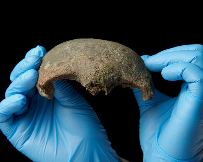 A fragment of Neolithic skull now on display at the Museum of London.