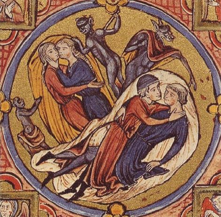 Depiction of same-sex love in a medieval manuscript, 13th century.