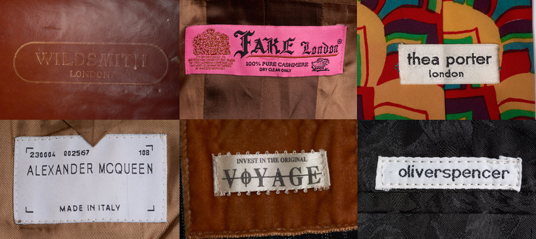 Labels from the clothing of Francis Golding.