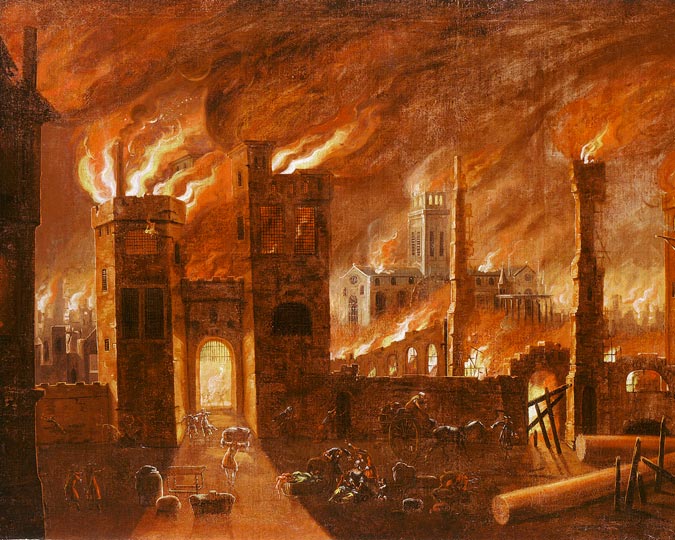 Great Fire of London painting.
