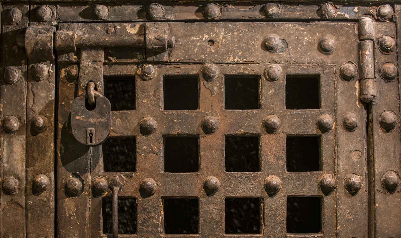 This heavy iron clad oak door comes from the inner courtyard where the prisoners exercised.