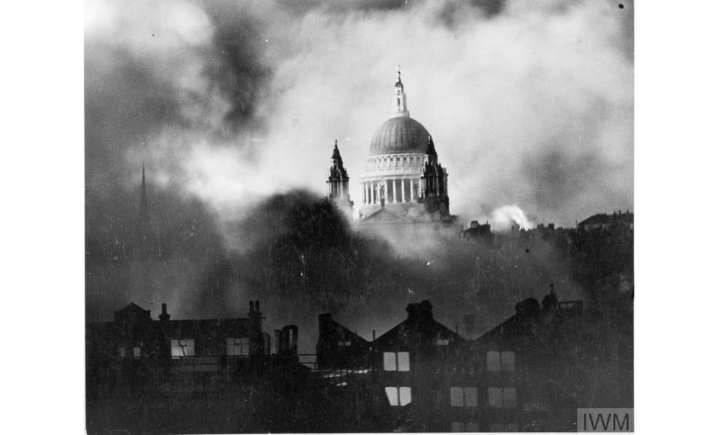 St. Pauls cathedral on the night of 29/30 December 1940. Copyright Imperial War Museum.