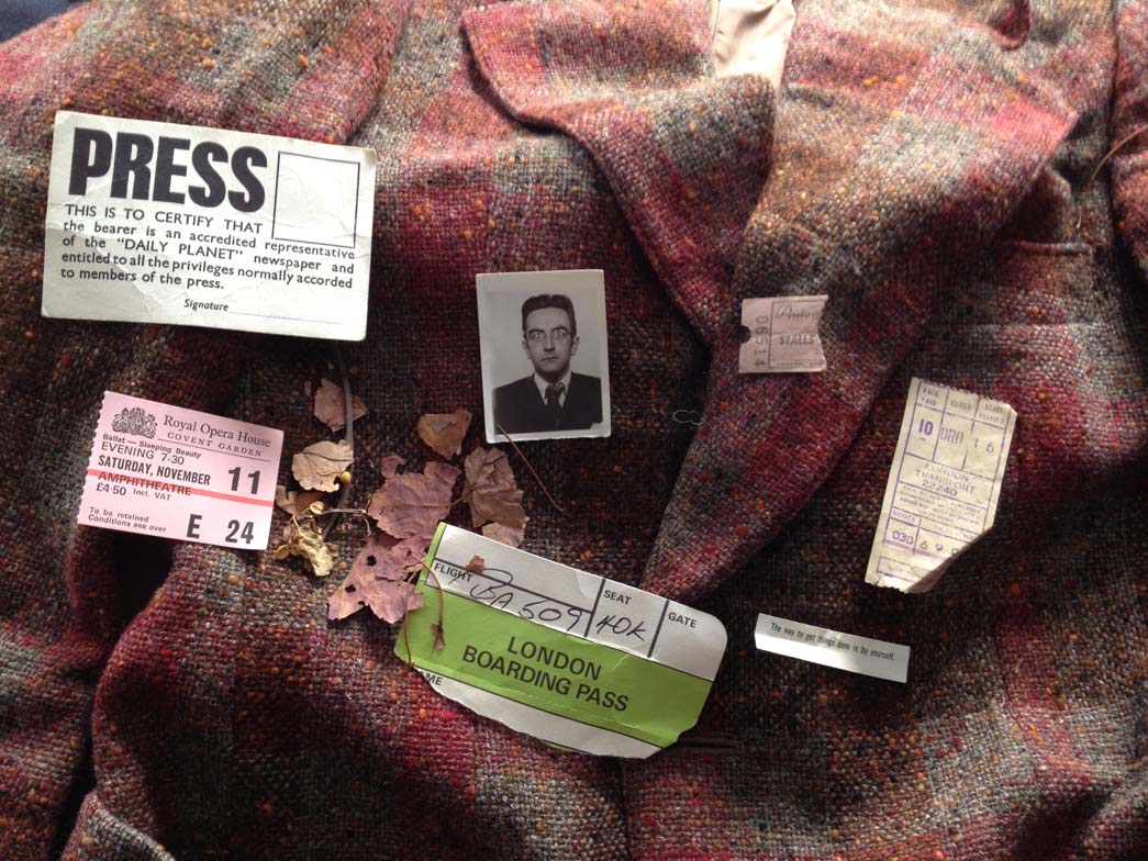 Objects from the pockets of Francis Golding's clothes, recently acquired by the Museum of London, including coins, railway tickets and old leaflets.