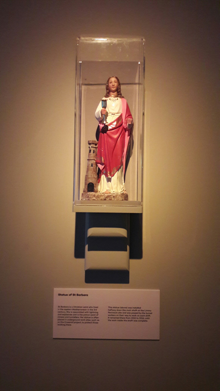 Statue of Saint Barbara, on display in the Tunnel: The Archaeology of Crossrail exhibition at the Museum of London Docklands.