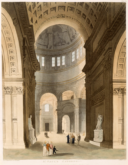 St. Paul's Cathedral. Coloured aquatint with etching. Published in from the 