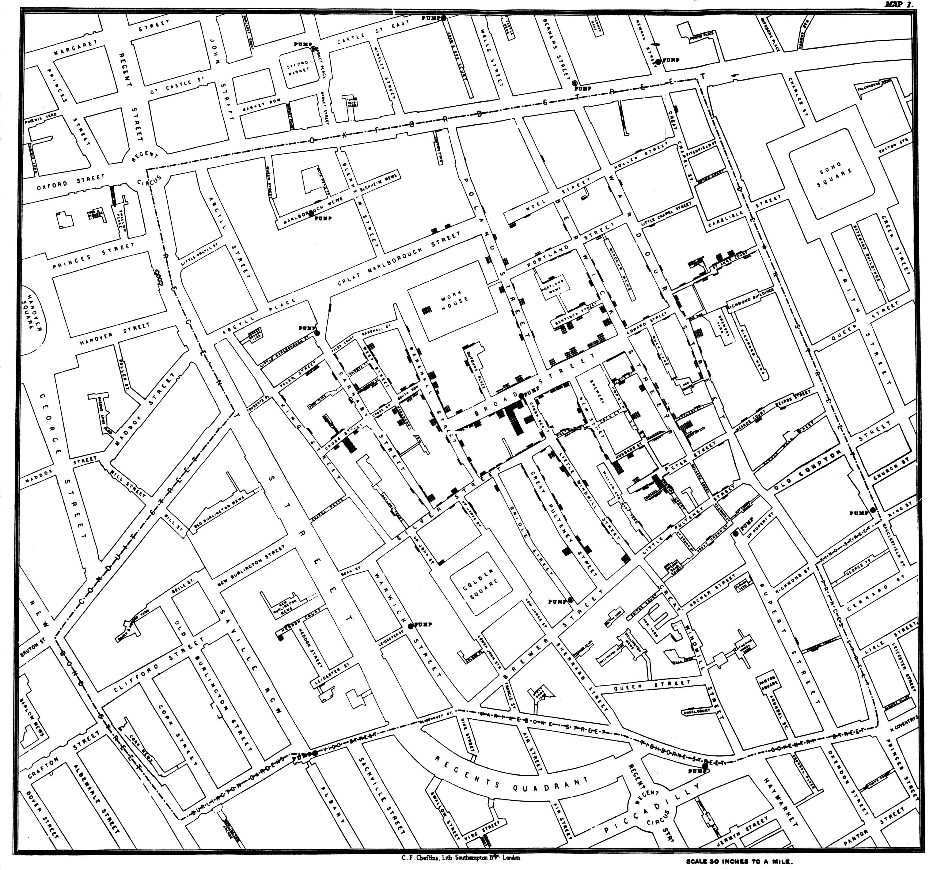Cholera map by John Snow.
