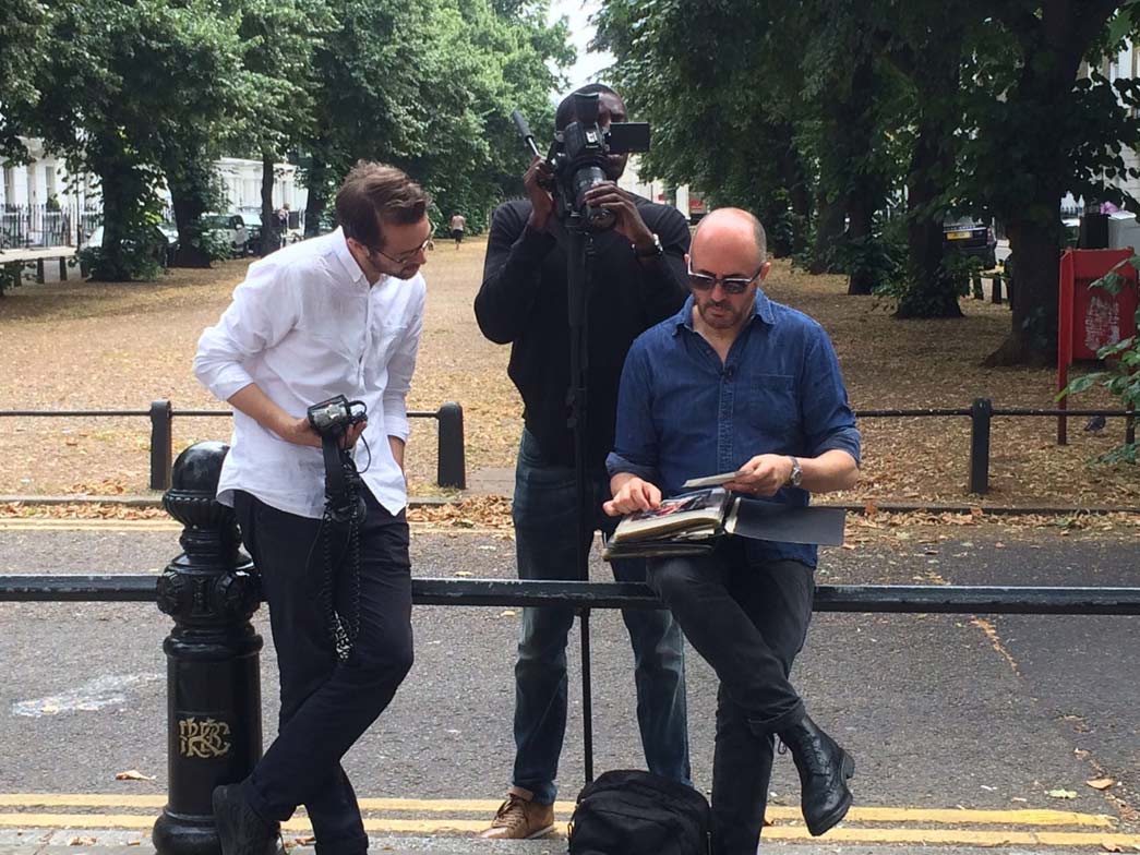 Mick Hurd being intereviewed by Punk film-makers in Wellington Square, Chelsea.