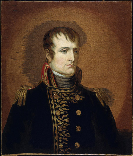 The technique of this portrait is known as needlepainting, a type of embroidery, in which oils or other paintings were faithfully copied, with the brush strokes rendered by stitches worked in crewel wool. Needlepainting was practised in the second half of the 18th and early 19th centuries. Mary Linwood (1756-1845) was the most renowned practitioner, through the exhibitions of her work held in London.

