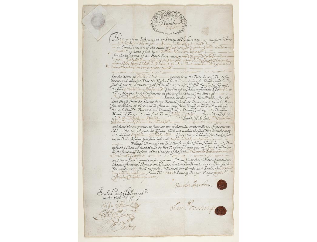 Insurance document protecting home from fire in 1680.