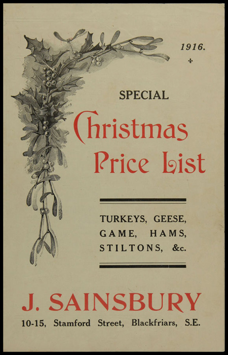 Sainsbury's Christmas leaflet, 1916. Copyright Museum of London/Sainsbury Archive.