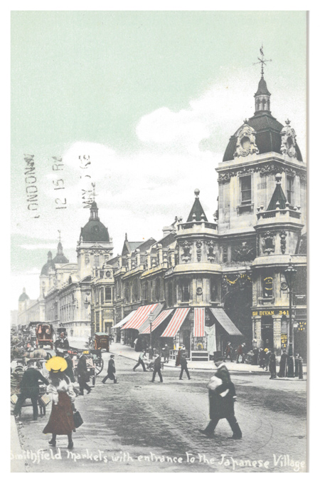 Postcard showing Harts Corner at Smithfield General Market, nicknamed 