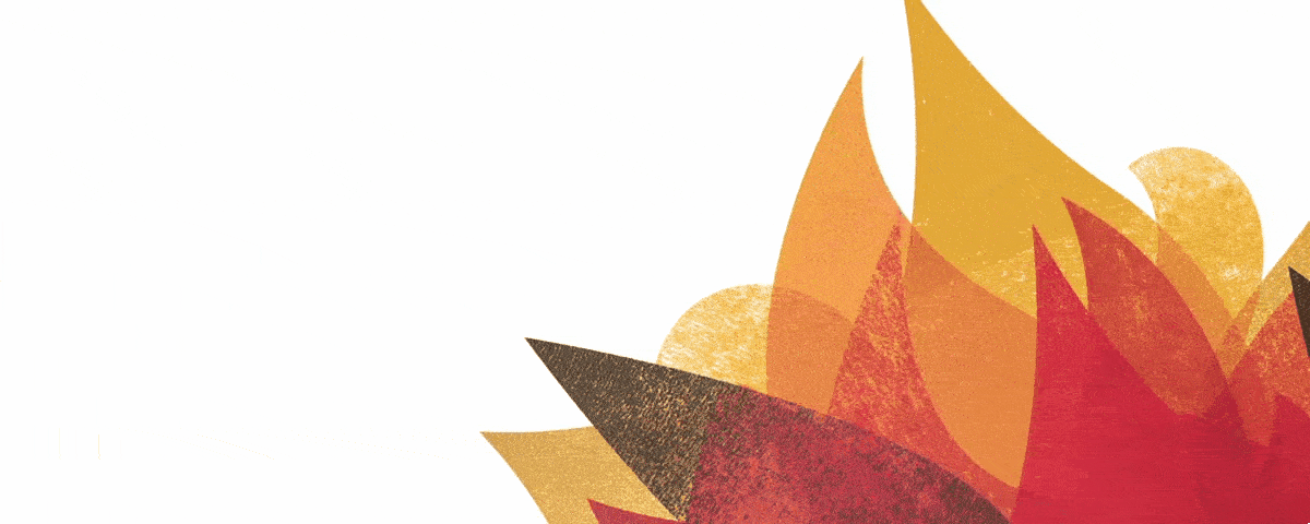 An illustration of colourful flames against a white background.
