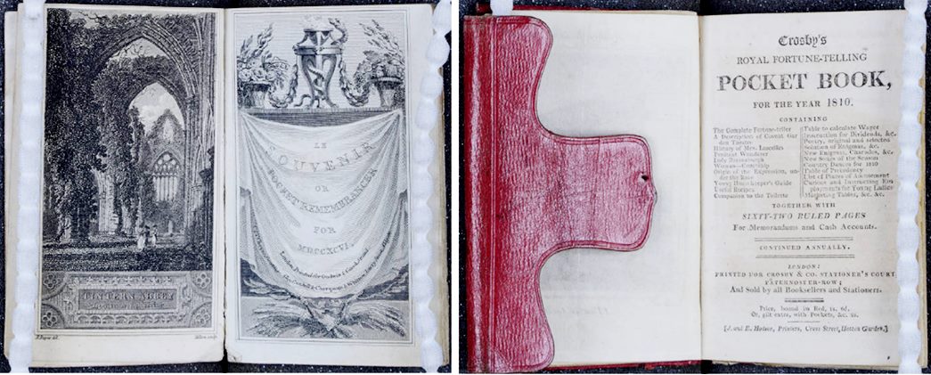 Mrs Bingley used her pocket book (left) to jot down expenses, while Ms Palmer recorded births in her family. (ID nos.: 2022.139/8, 2022.139/29)