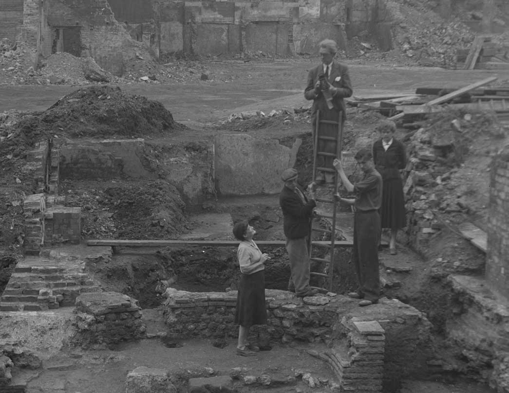 Scenes during the excavation of Roman London during the 1950s.