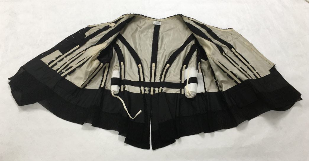 The interior of the bodice of Queen Victoria's mourning dress before conservation.