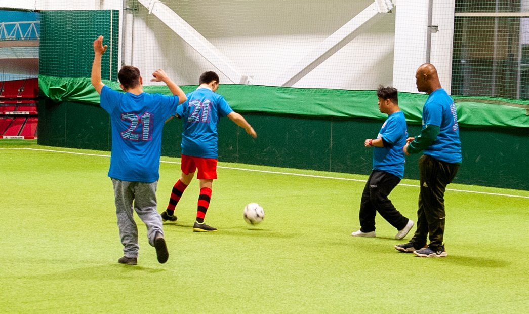 During a training session. North London United is a football project for young people born with Down syndrome.  