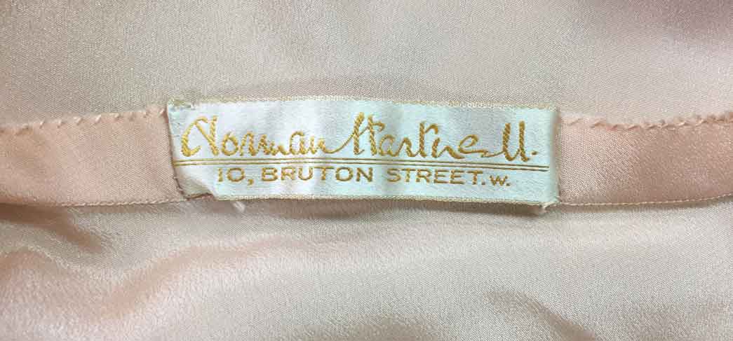 Norman Hartnell label from wedding dress 1928.