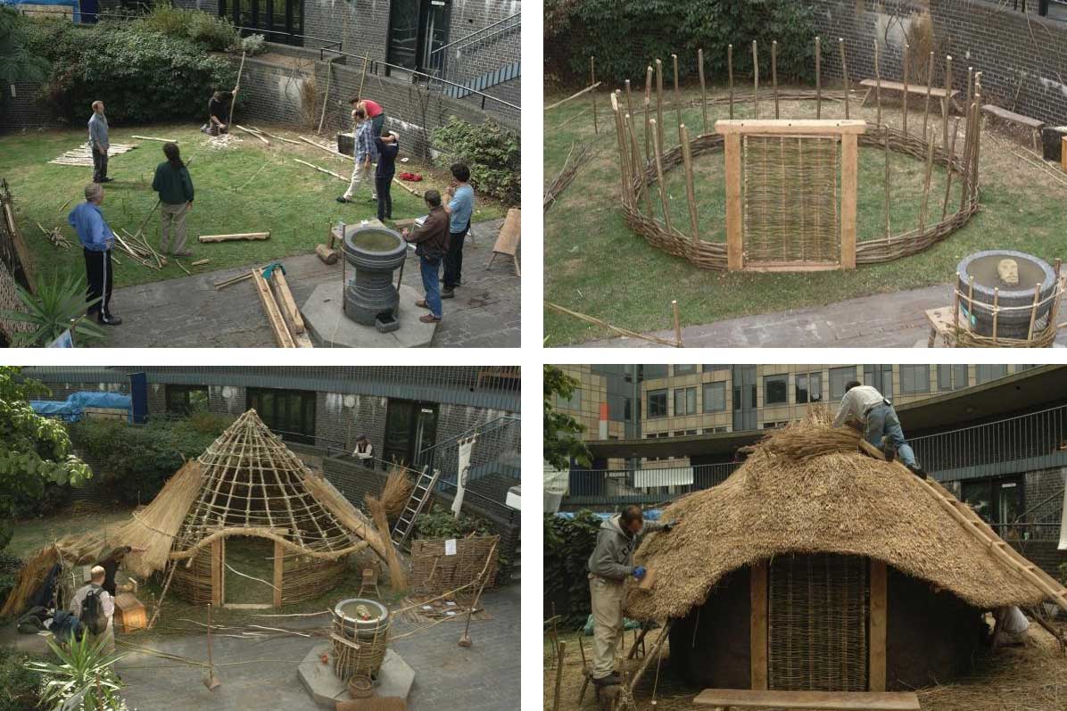A photo of a recreated prehistoric roundhouse.