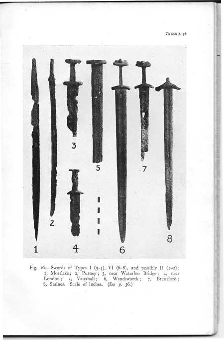 The London Museum 1927 catalogue showing swords found in the Thames