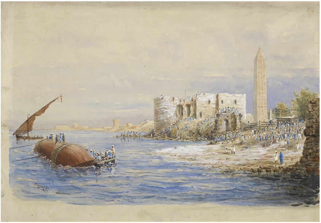 Watercolour of the start of Cleopatra's Needle's voyage from Egypt, John Dixon, 1877. (ID no.:  46.1/5)