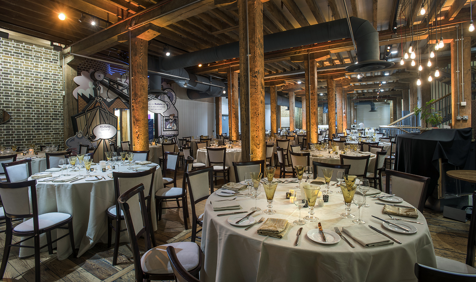 A dinner event as Muscovado Hall in Museum of London Docklands
