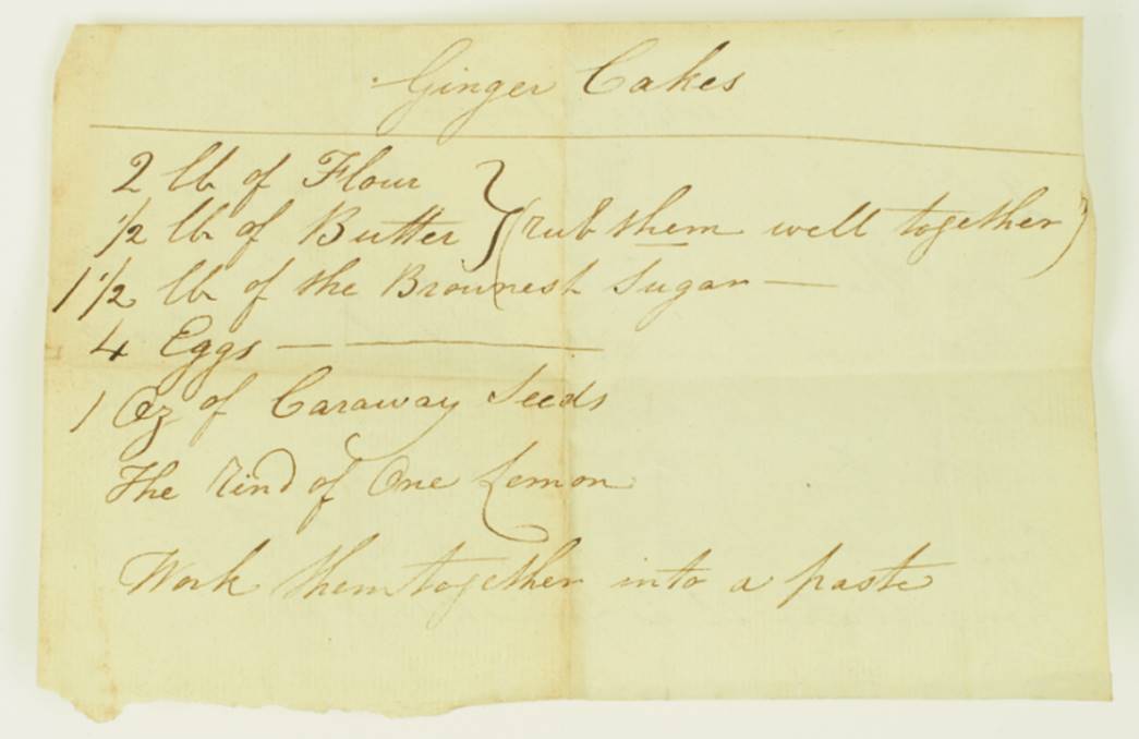 ginger cake recipe found in a leather purse, c.1850. (ID no.: 37.172/3)
