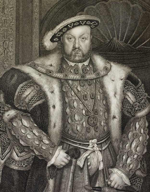 Print of Henry VIII, made from a copy of the Holbein mural in Whitechapel Palace, destroyed by a fire.