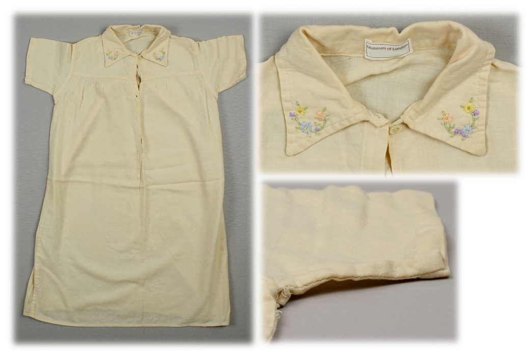 This nightdress has been fashioned out of an old Viyella sports shirt in the 1940s, when clothes rationing was in place. (ID no.: 83.603/34)