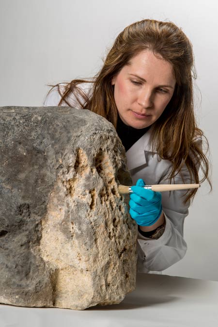 The London Stone being conserved and made ready for display at the Museum of London.