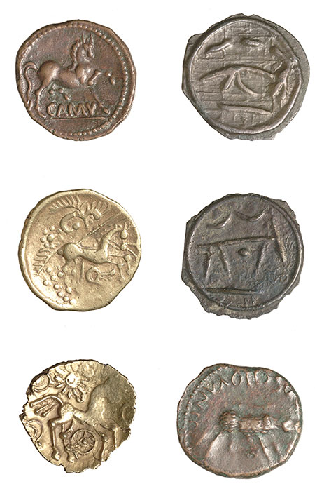 A selection of Iron Age coins showing the varied ways horses were depicted on prehistoric coinage. Some are more obvious copies of earlier Roman coins from Europe.