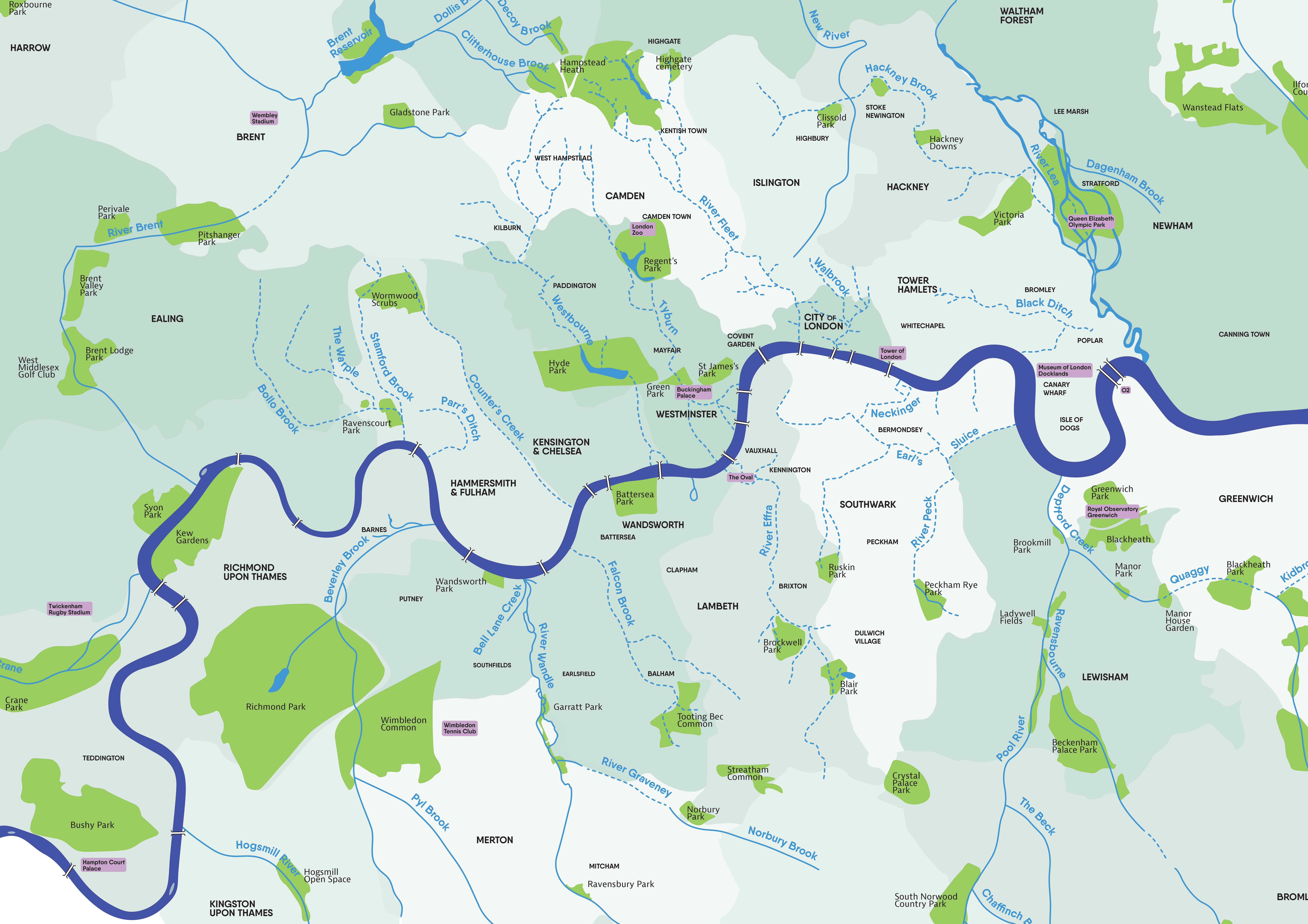 Use this handy map to locate the many waterways that flow into the Thames. Which one is closest to your school?
